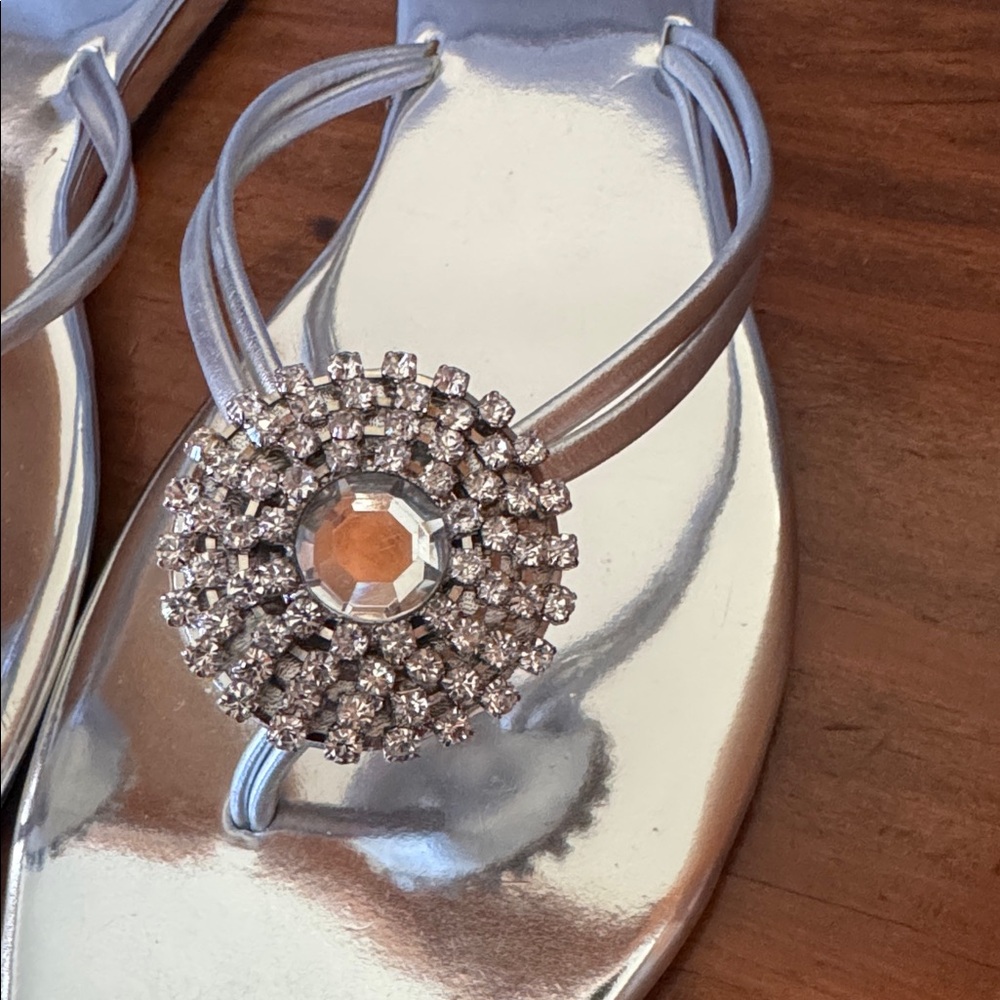 Yellow Box Silver & Rhinestone Embellished Flip-Flops - Picture 6 of 9